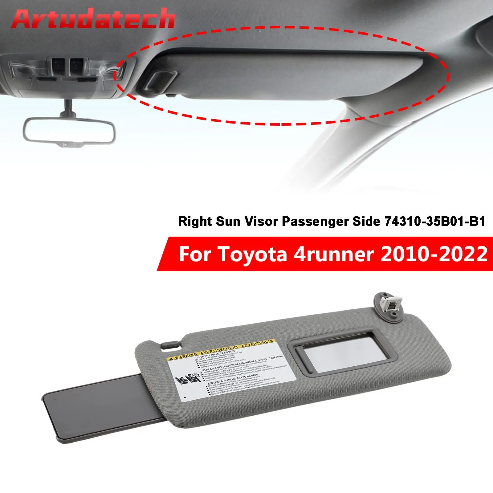 Artudatech Right Sun Visor Passenger 74310-35B01 Gray For Toyota 4runner 2010-2021 2022