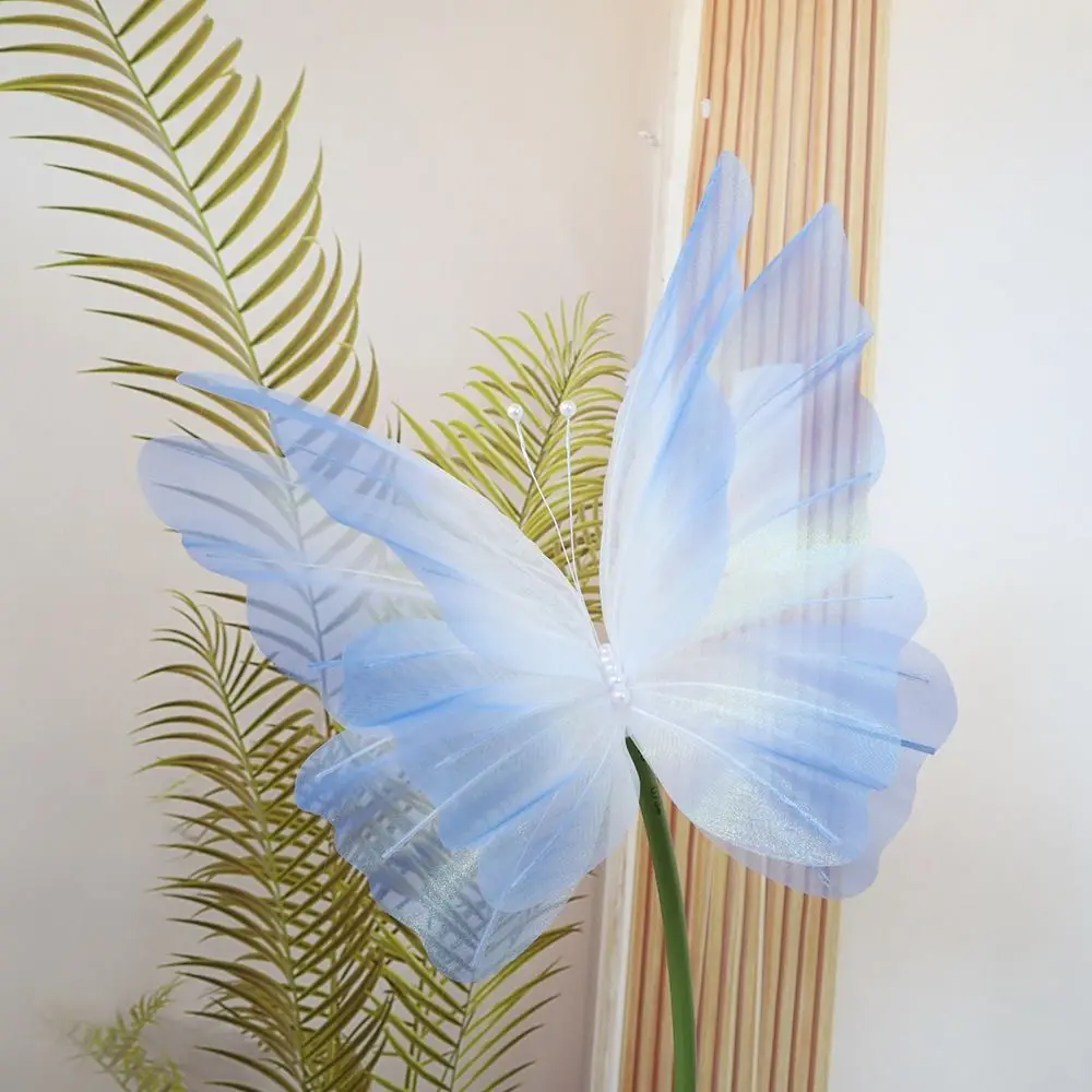 

50cm Artificial Butterfly Giant Gauze Outdoor Fake Butterfly Photography Props Wedding Party Decoration 3D Silk Yarn Butterfly