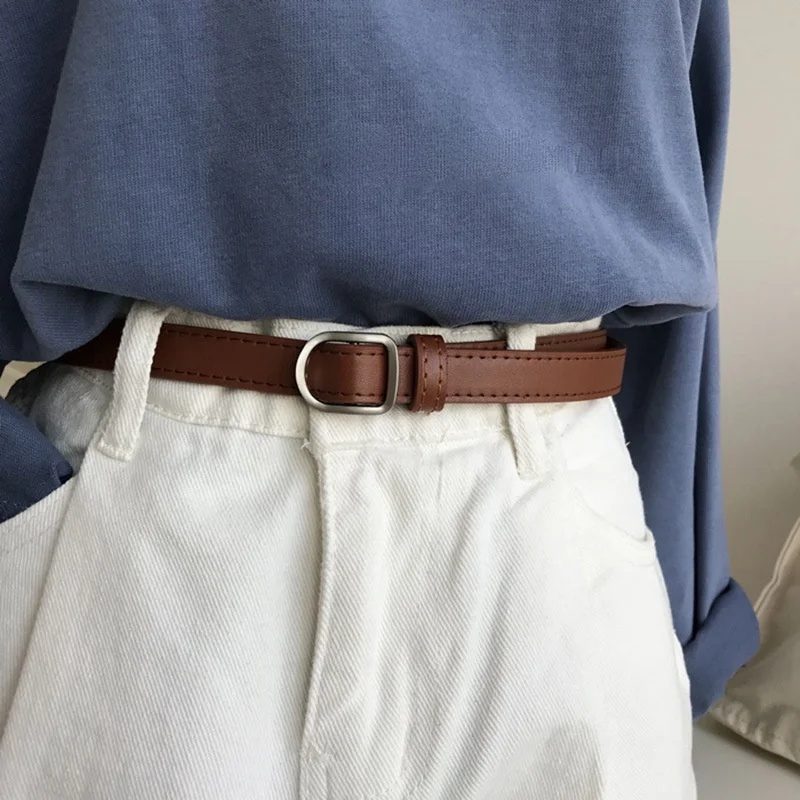 Thin Belt Women Solid Square Belt Without Holes Ladies Fashion Belt