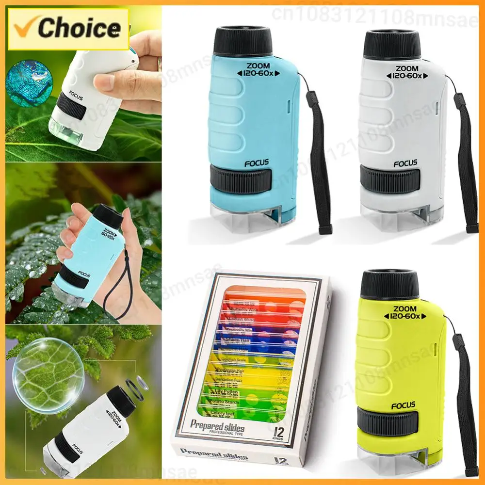 กล้องจุลทรรศน์วิทยาศาสตร์สำหรับเด็กพร้อมไฟ LED กล้องจุลทรรศน์แบบใช้มือถือที่ใช้แบตเตอรี่ ของเล่นเพื่อการศึกษาวิทยาศาสตร์ชีวภาพสำหรับโรงเรียนที่บ้าน