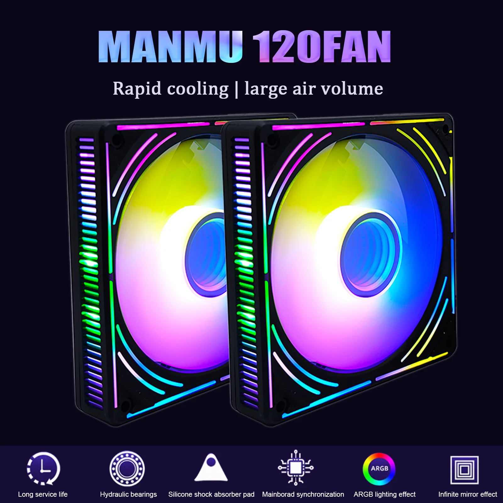 

Вентилятор MANMU ARGB для ПК, 120 мм, бесшумный, с RGB-подсветкой, для охлаждения процессора