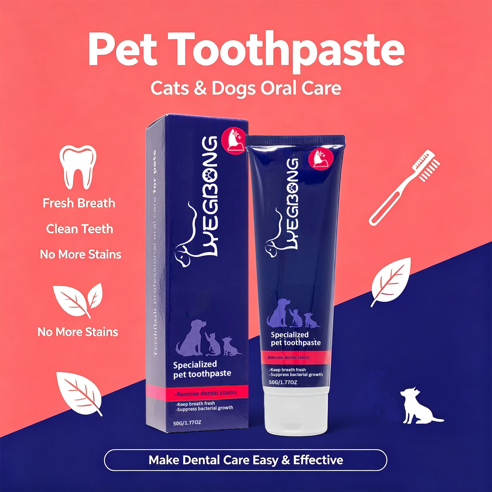 Pet Toothpaste for Dogs and Cats Remove Dental Stains Plaque and Tartar Control Cleans Teeth Freshens Breath Pet Oral Care