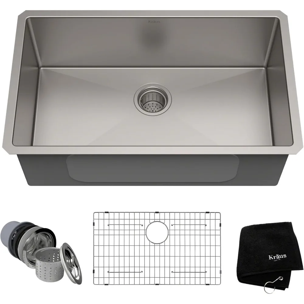 30 Inch Stainless Steel Kitchen Sink, Undermount Single Bowl 16 Gauge, Easy To Keep Clean and Not Prone, Easy To Drain