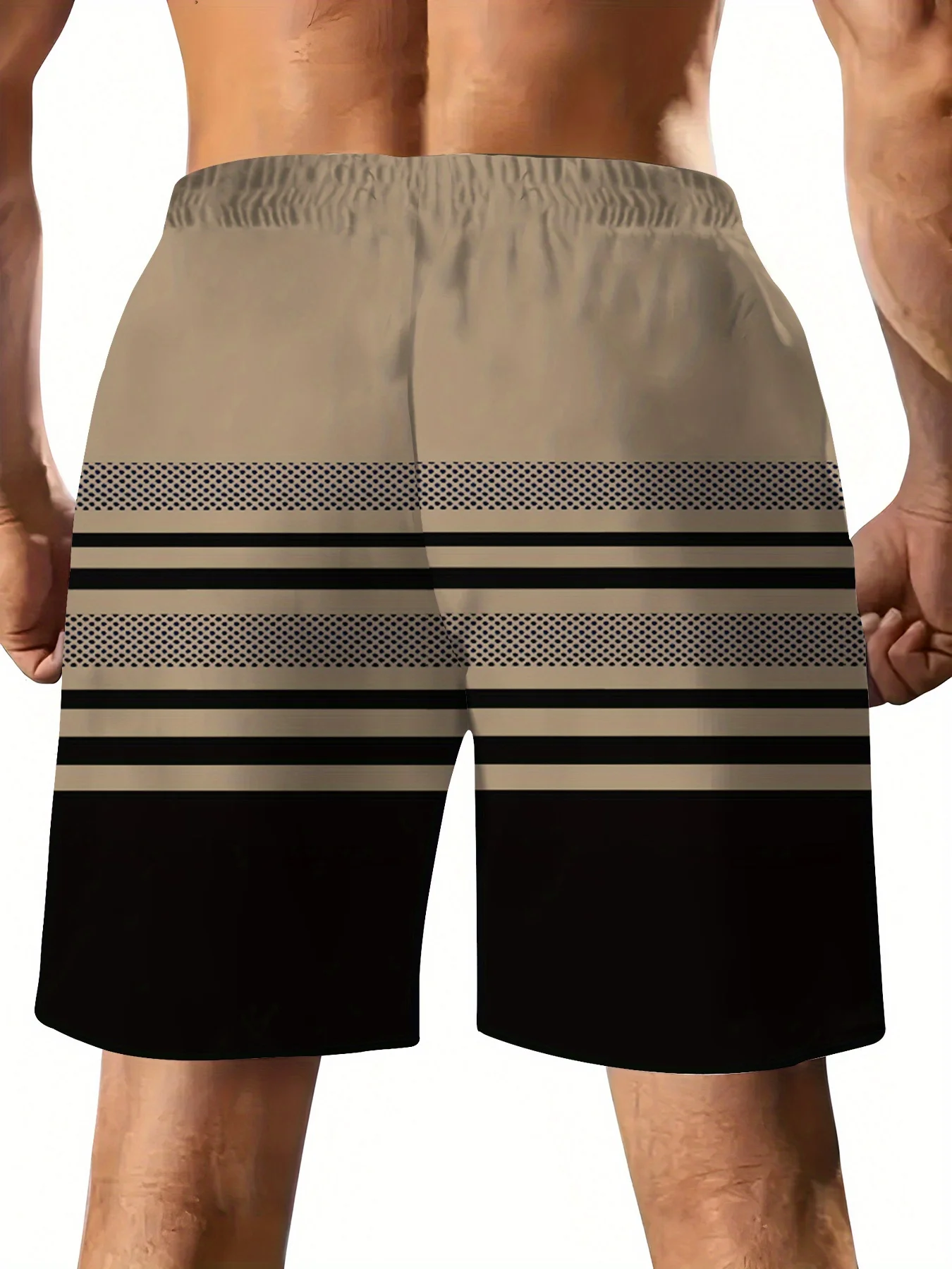 Men's Striped Shorts, Fashionable Printed Beach Shorts, 3D Pattern Printed Casual Drawstring Belt, Lightweight for Summer