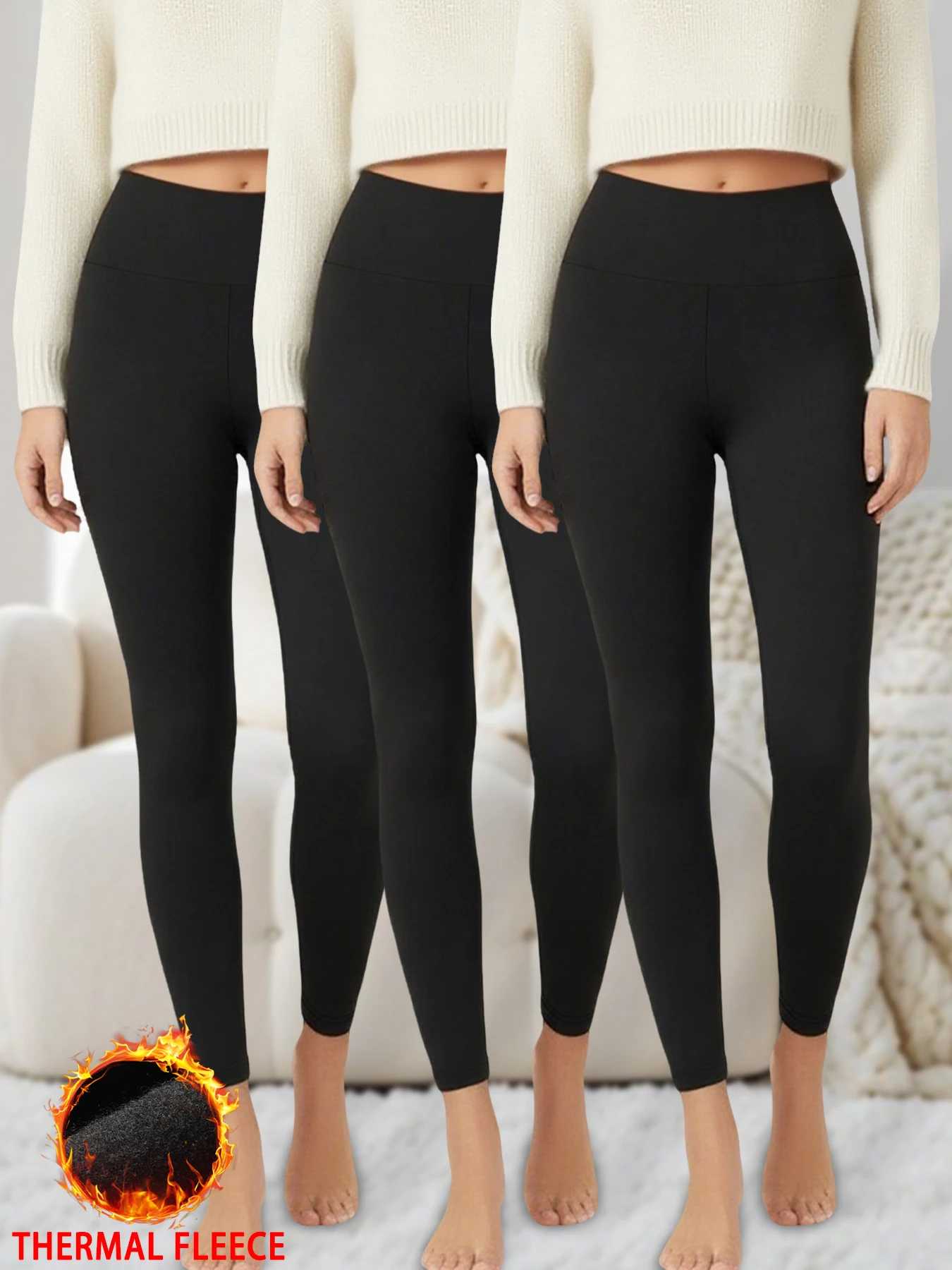 

3 Pack Women's thermal fleece lined leggings with high waist for winter workout. Super soft fabric ideal for yoga running