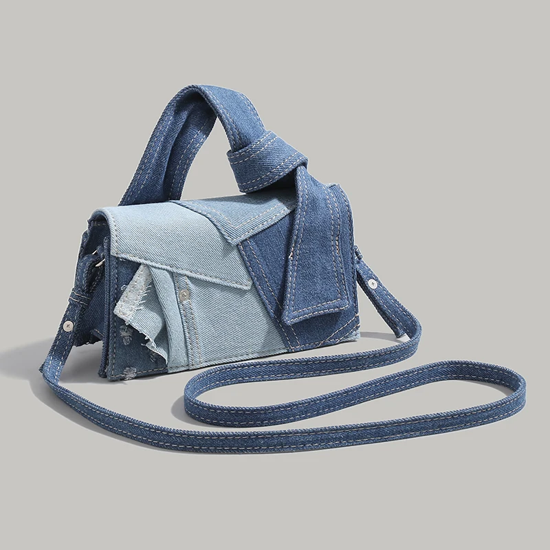 Denim Mini Crossbody Bag Cowboy Bag Shoulder Bag Handbag Adjustable Strap Magnetic Buckle Stylish