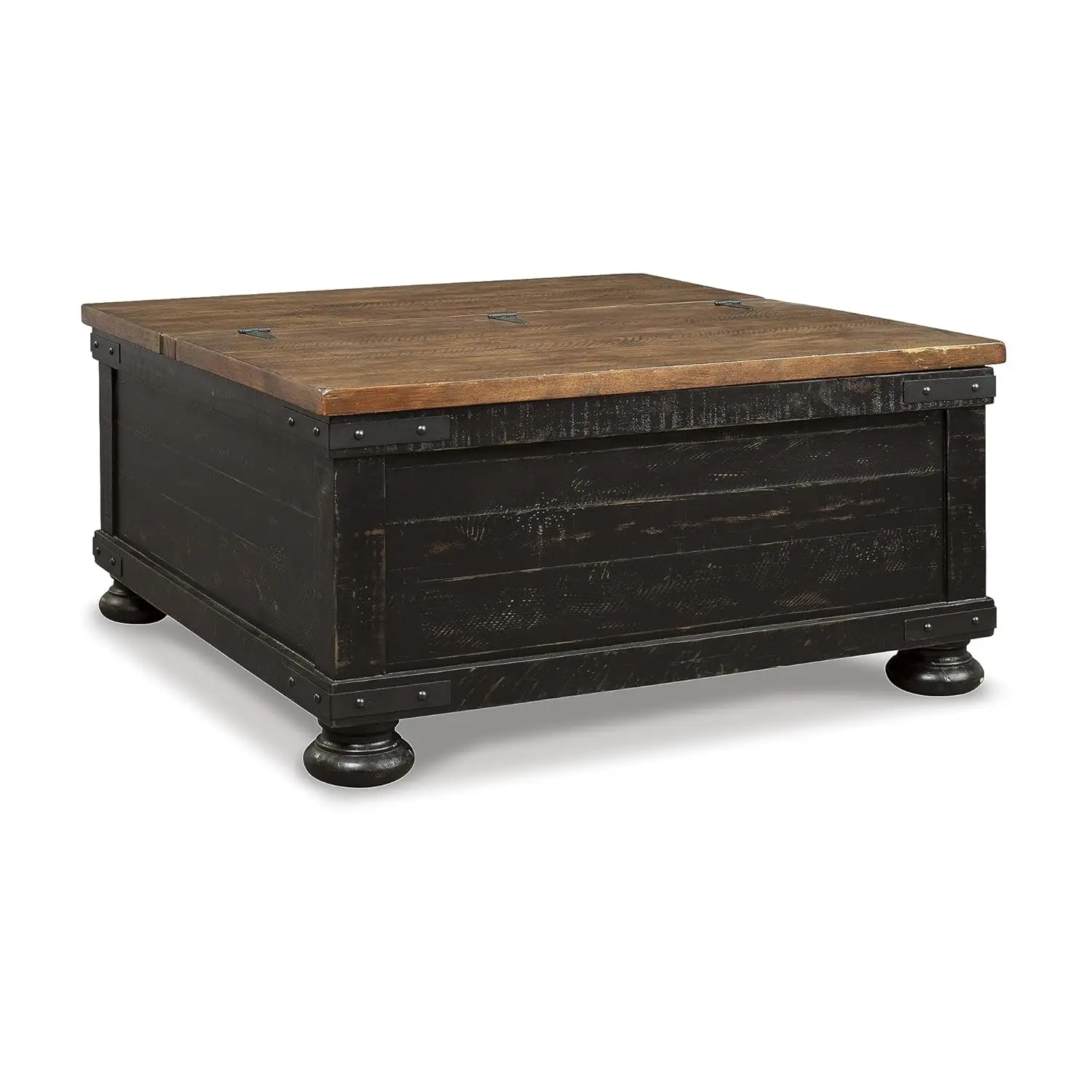 

Lift Top Coffee Table, Storage, Split-top Design, Wood, 36" W X 36" D X 18" H, 2-tone Distressed Brown & Black Finish