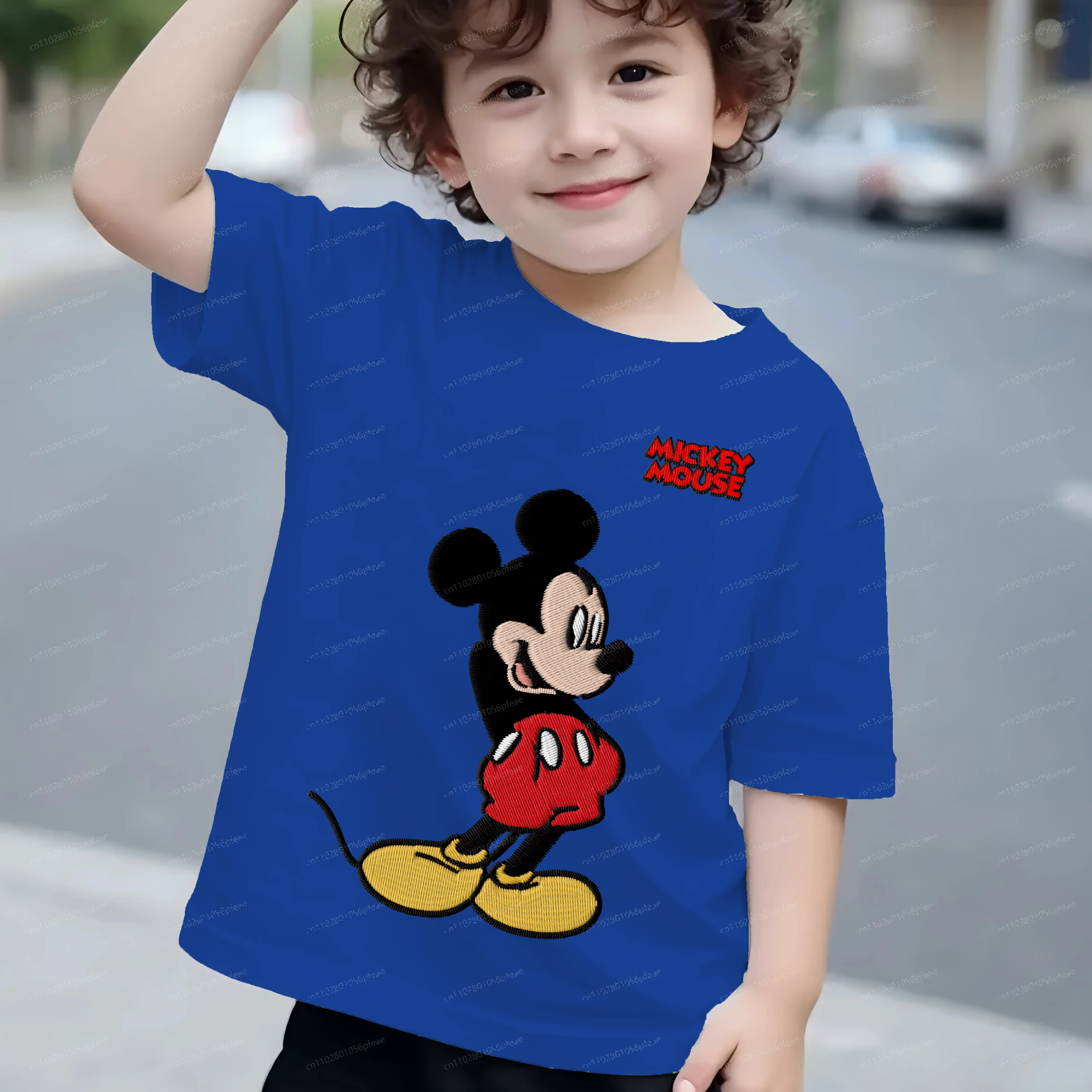 

Top T-shirt for a Boy Embroidery Mickey 3D Printing Children Clothing Clothes Pure Cotton 2025 Kids Mickey T-shirts Boys Summer