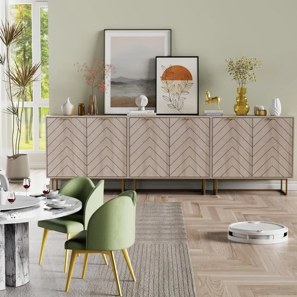 

31.5'' Sideboard Buffet Cabinet Set Of 3, Natural Sideboard Storage Cabinet With Doors And Adjustable Shelf,Log Color|