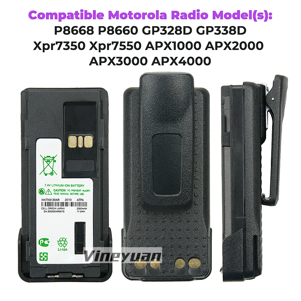 2PCS 7.2V 2300mAh NNTN8129AR Battery for Motorola XIR P8668 P8660 GP328D GP338D APX 1000 APX 2000 APX 3000 APX 4000 Radios