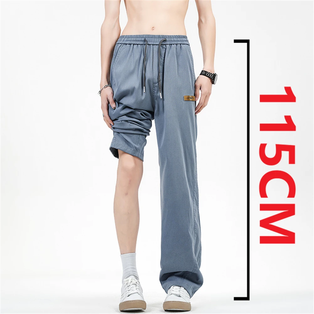

2025 Summer Ice Silk Breathable 190cm Tall Man Pants Extra-long Trouser Length 115 Elastic Waist Straight-leg Oversize Casual Pa