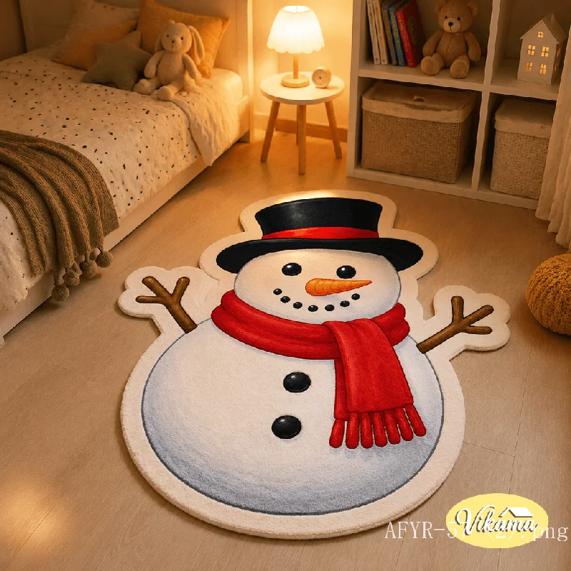 VIKAMA Christmas Snowman Gift Box Printed Carpet Absorbent Non Slip Soft Floor Mat Entrance Living Room Holiday Decoration