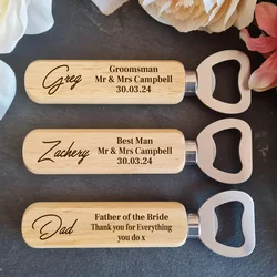 2pcs Custom Wooden Bottle Opener Engraved Wedding Groomsman Gift Handheld Wine Beer Glass Cap Father's Day Gift Usher Bestman