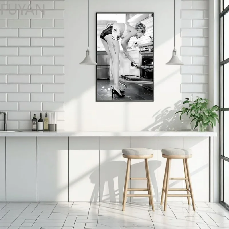 Sexy High Heels Women Canvas Print, Vintage Black White Poster, Fashion Photography Wall Art Painting for Kitchen Room Decor