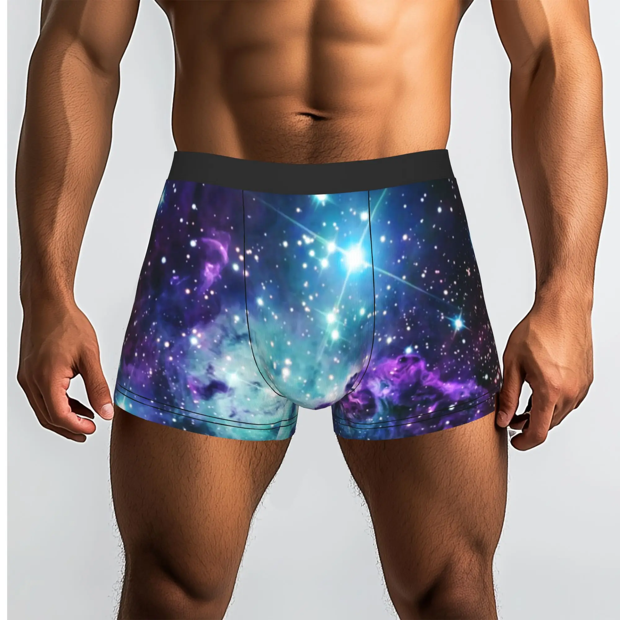 Custom Male Novelty Fox Fur Nebula Teal Turquoise Purple Underwear  Boxer Briefs Stretch Shorts Panties Underpants