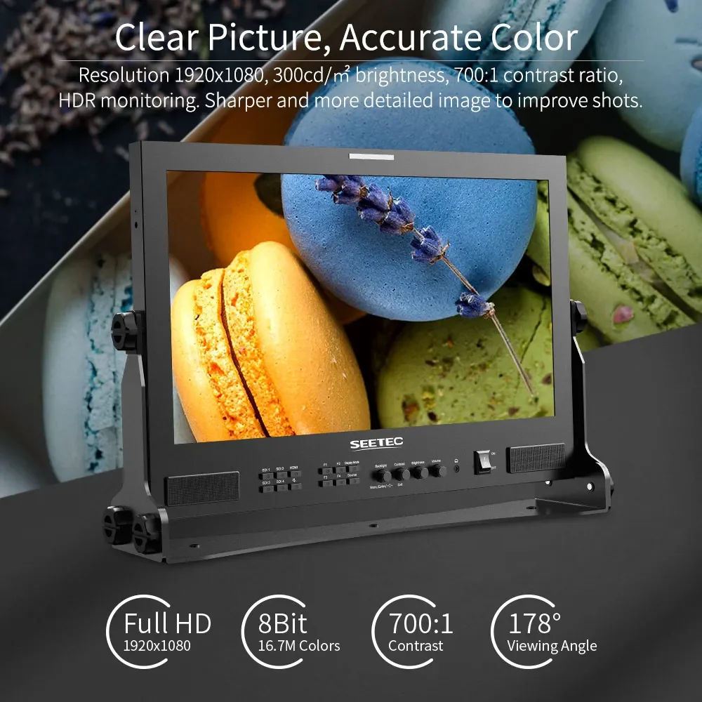SEETEC ATEM173S شاشة بث متعددة الكاميرات مقاس 17.3 بوصة 3G-SDI HDMI Full HD 1920x1080 مبيت ألومنيوم متين مع شكل موجي