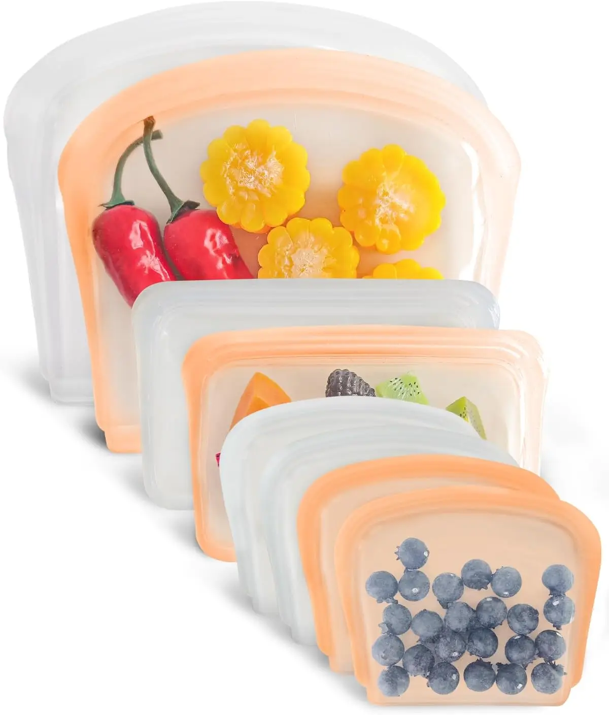 

Reusable Silicone Storage Bags, 8-Pack for Snacks and Sandwiches, Freezer to Oven Safe