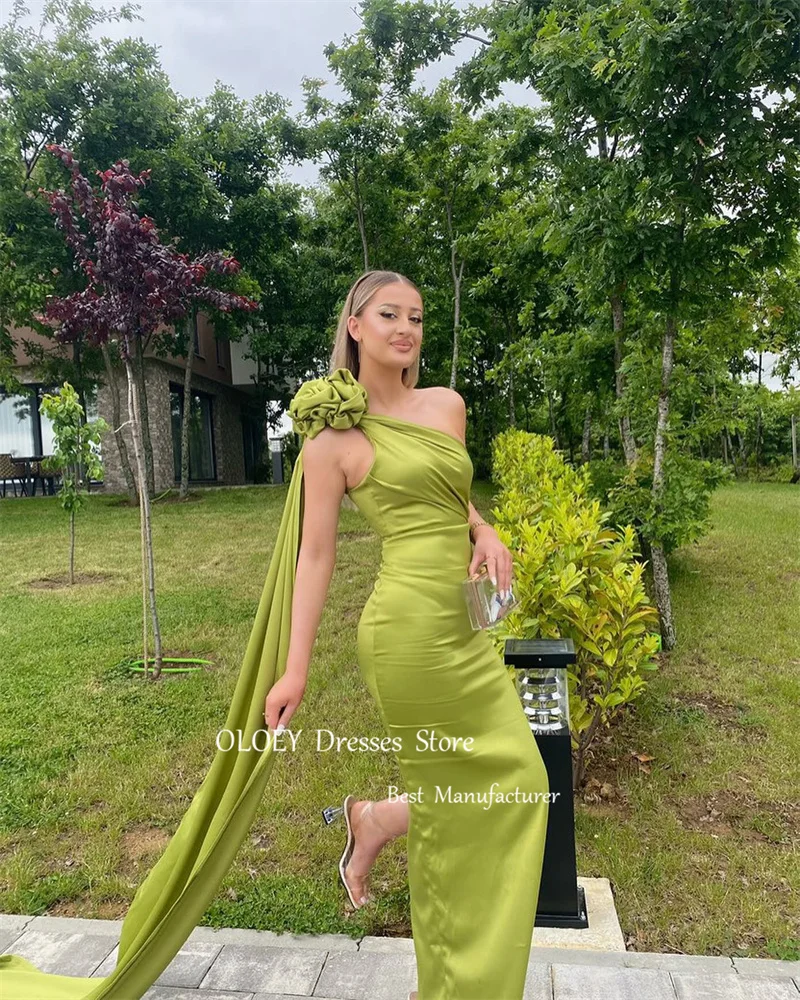 

OLOEY Sexy One Shoulder Green Mermaid Evening Dresses Arabic Women Prom Gowns Silk Floor Length Formal Party Dress 2025