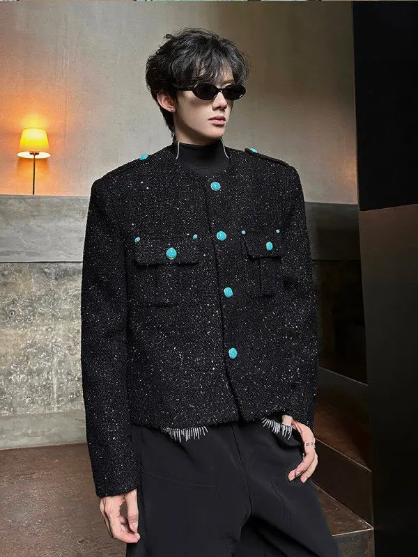 Chaqueta de Lana Elegante para Hombre, Estilo Tartán, Color Verde Turquesa Brillante, Chaqueta de Traje Moderna y Urbana