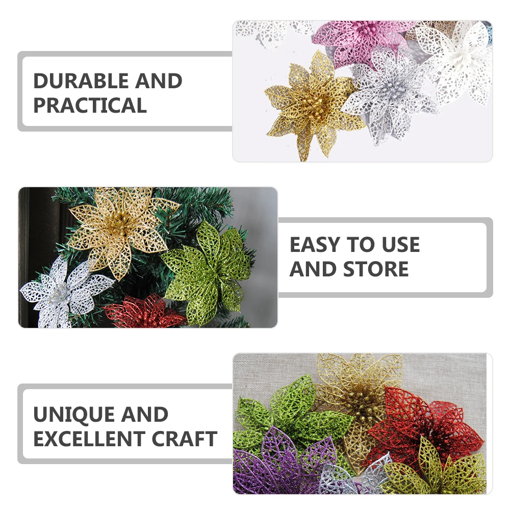

Artificial Christmas Flowers Xmas Tree Decor Wreath nament Fake Flower Craft Reusable Party Wedding New Year Bright
