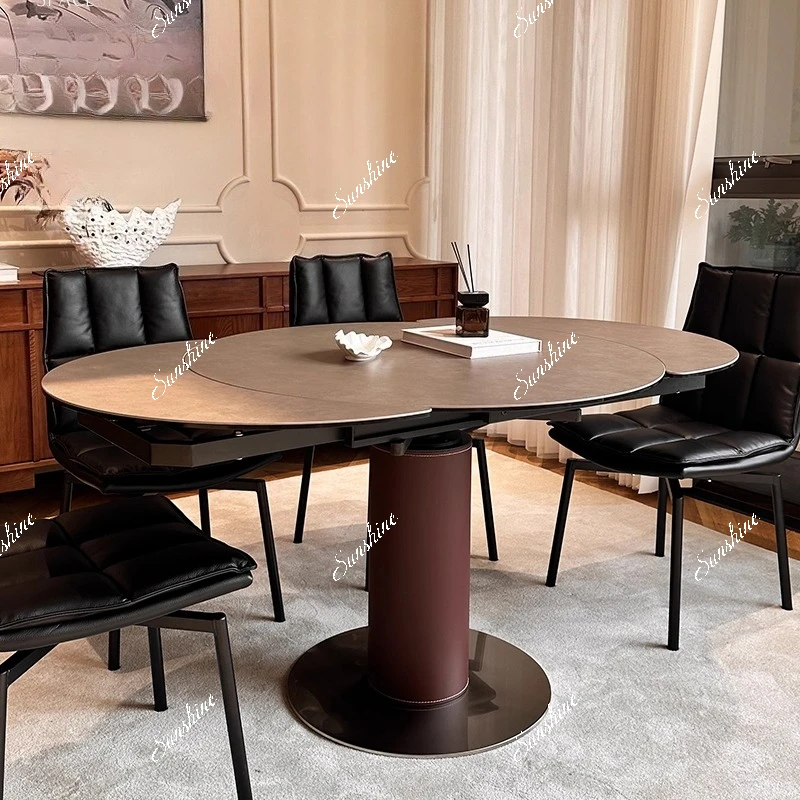 

Italian Calais slate round dining table combination small apartment retro minimalist telescopic dining table and chairs