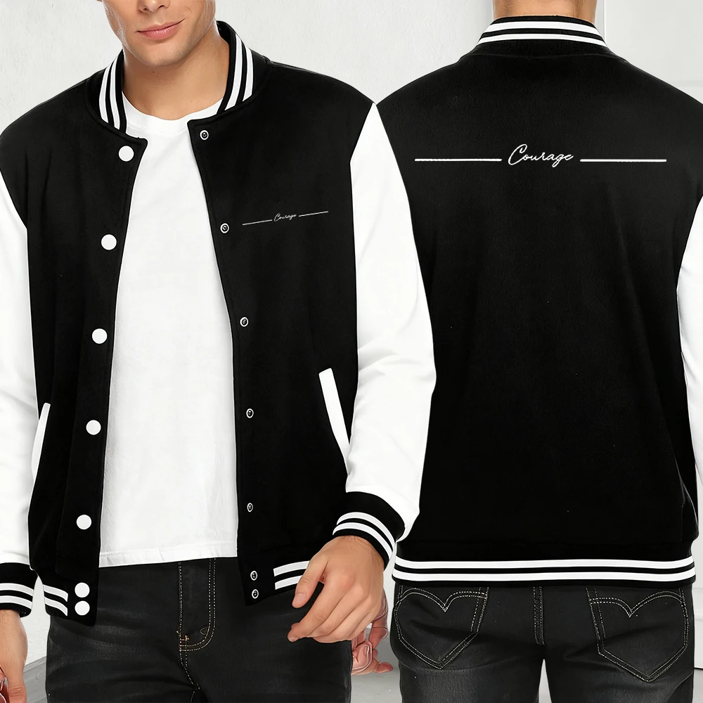 

Courage Simple Line Print Jackets For Men Casual Soft Sportswears Fleece Oversize Streetwear Autumn Fashion Unisex Jacket