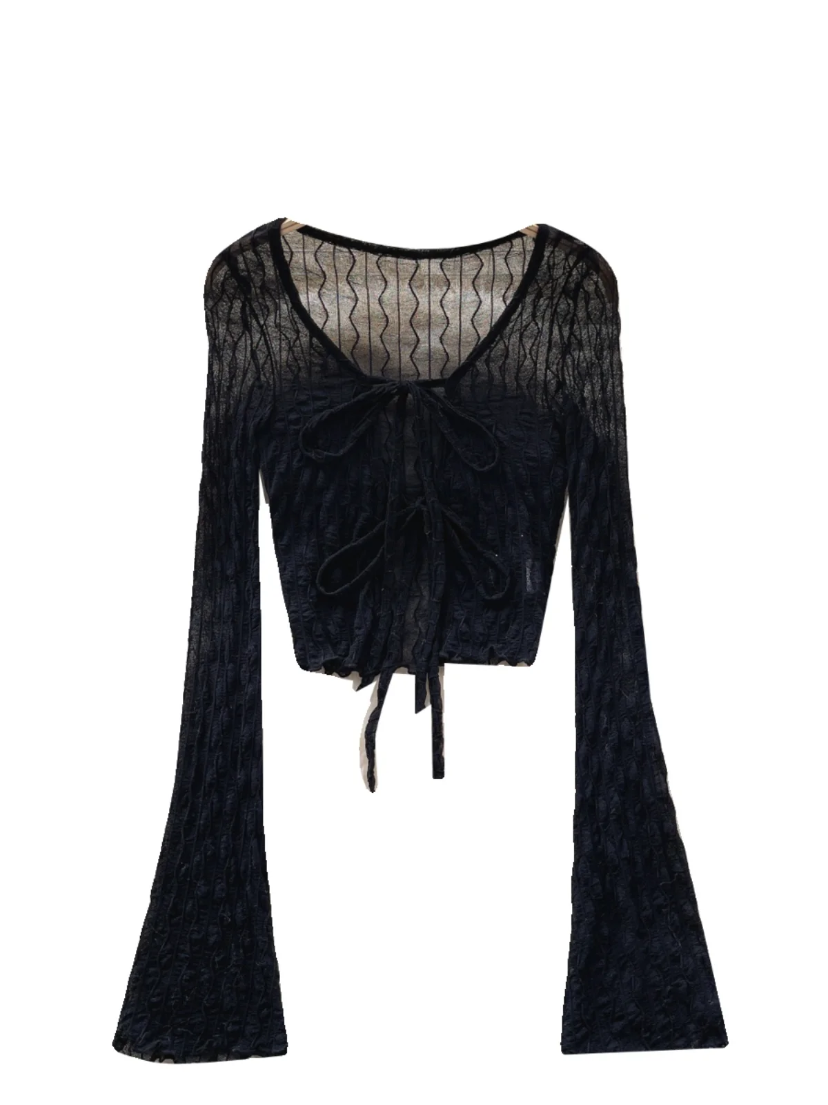 우아한 긴 소매 오픈 카디건 여성 패션 디자인 숄 칼라 레이스 바인딩 슬리브 얇은 디자인 통근 스타일 겉옷