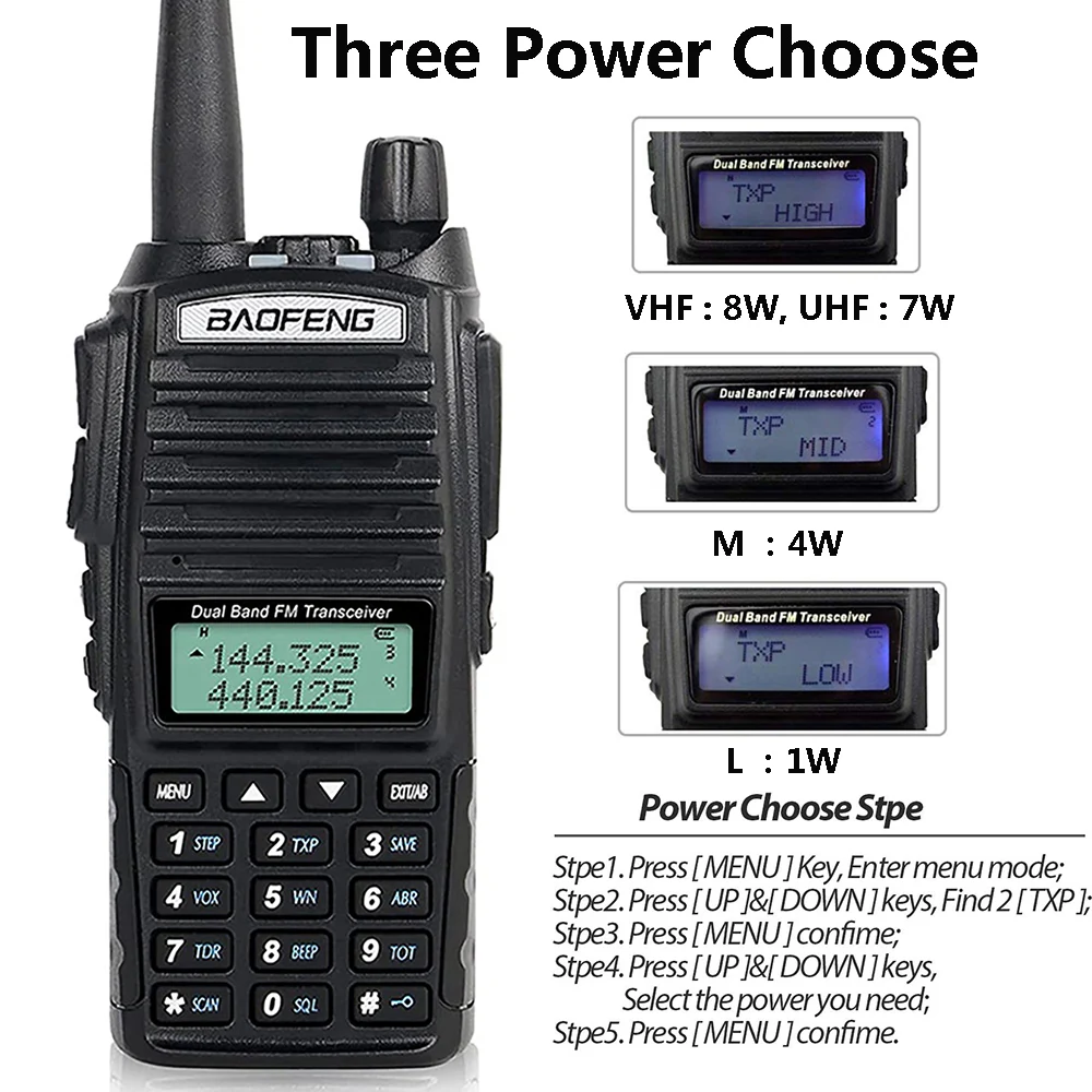 BaoFeng UV-82 8W High Power Walkie Talkies Long Range BaoFeng Radio Portable Two Way Radio Dual PTT Dualband Ham Radio