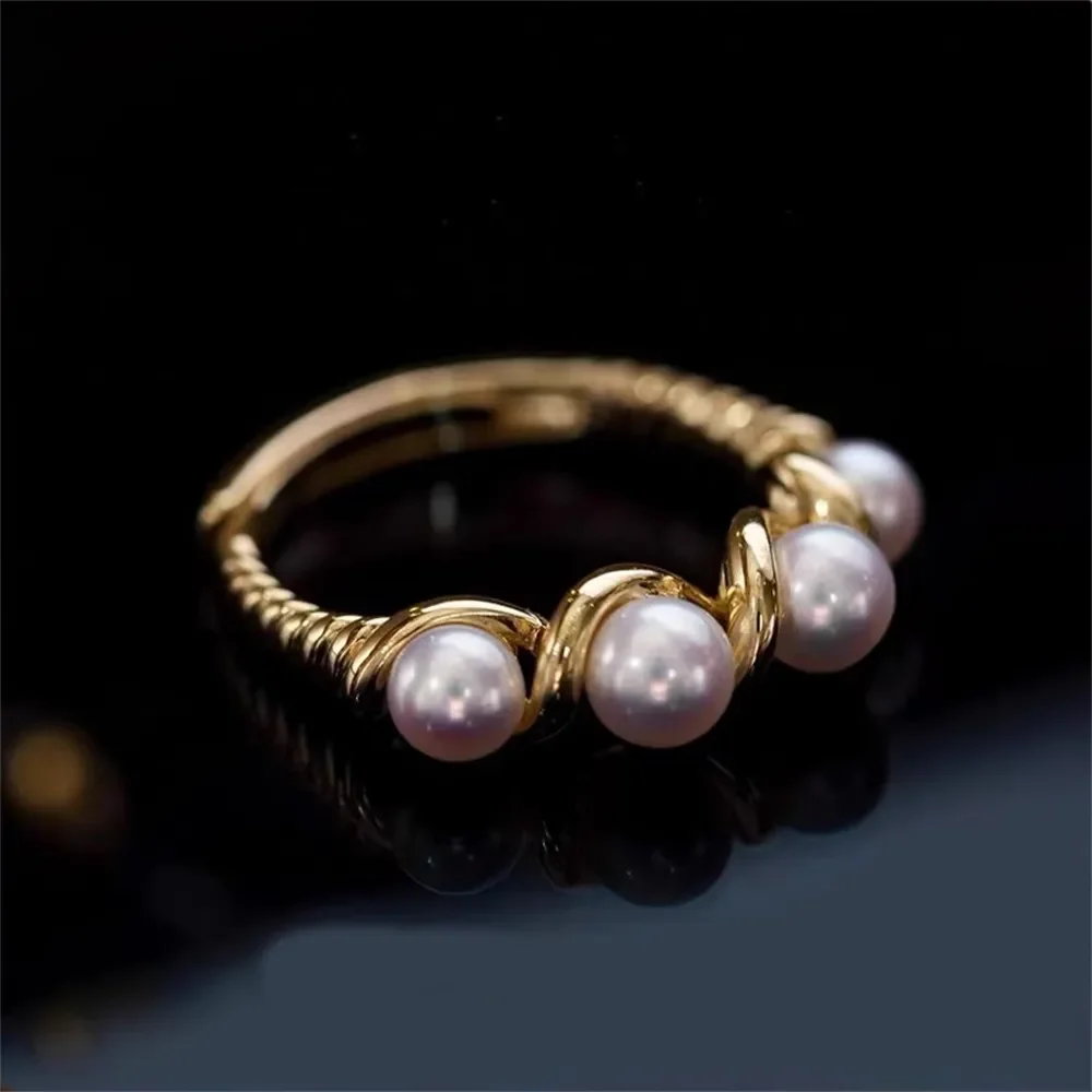 

DIY Pearl Ring Accessories S925 Sterling Silver Ring Empty Holder Fashionable Gold Silver Jewelry Fit 4-5mm Circle Z315