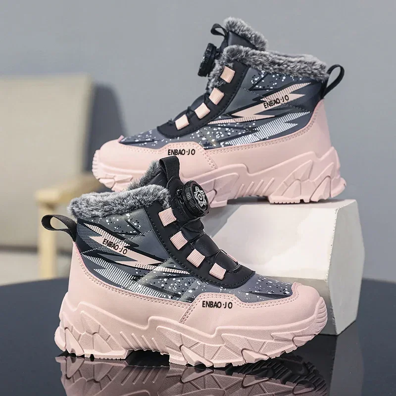 Neue Kinder Schneeschuhe trend ige All-Match-Kind Winter dicken Boden Baumwoll schuh Mid Top warmes Mädchen Junge rutsch feste verschleiß feste Stiefel