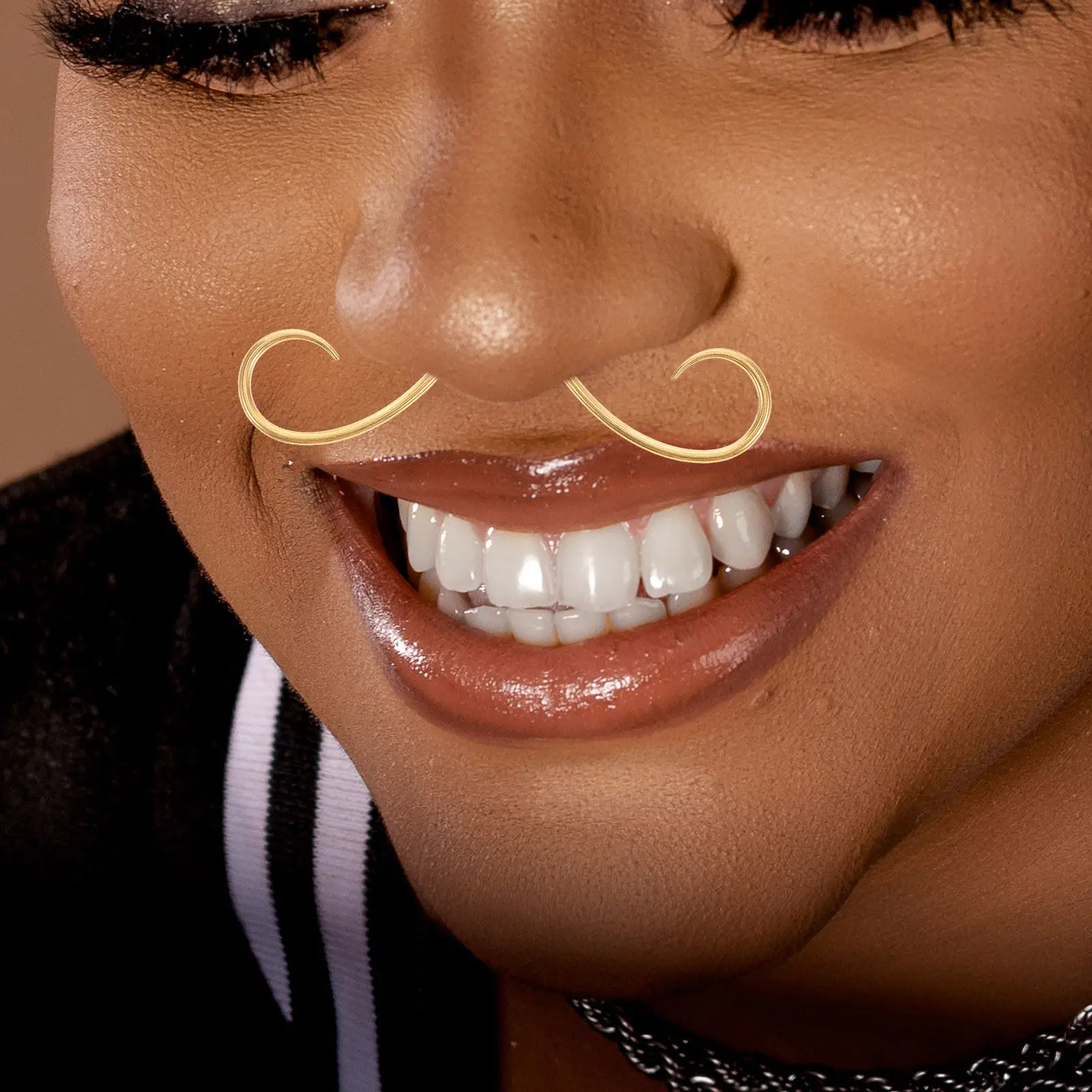 1 Par de Anillos de Acero Inoxidable para Bigote y Septum, Piercings Falsos para Nariz, Cómodos y Elegantes, Joyería para Bigote y Nariz