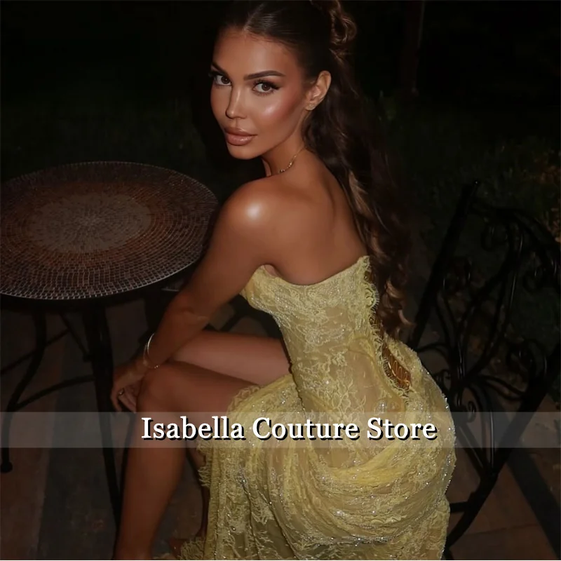 فساتين سهرة من الدانتيل، فساتين سهرة، حورية البحر الصفراء المخصصة فساتين حفلة موسيقية جميلة مخزن مثير 2025 #5