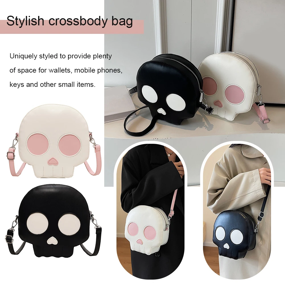 Frauen Leder Umhängetasche Neuheit Schädel Umhängetasche verstellbarer Riemen Handy tasche Cartoon
