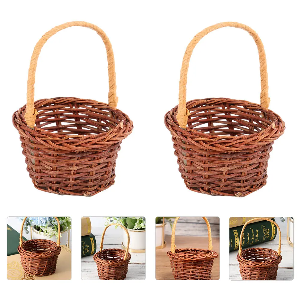 ตะกร้าสานจิ๋ว 2 ชิ้น งานฝีมือ 3 มิติ สำหรับตกแต่งบ้าน ตะกร้าเก็บของ ของประดับตกแต่งบ้านจิ๋ว อุปกรณ์เสริมบ้านจิ๋ว ตะกร้าจิ๋วสำหรับเด็ก