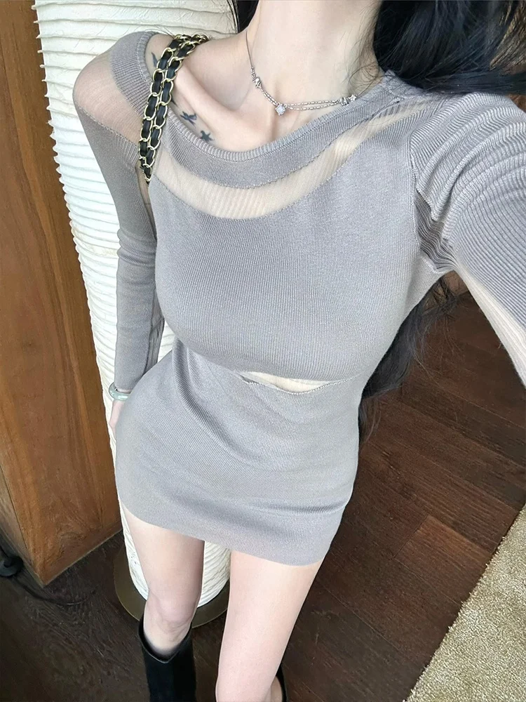 

Sexy See-tough Me Splice Asymmetrical oulder Dr Spring Season Ladylike Unique Slim Fit ort Skirt Long Sve