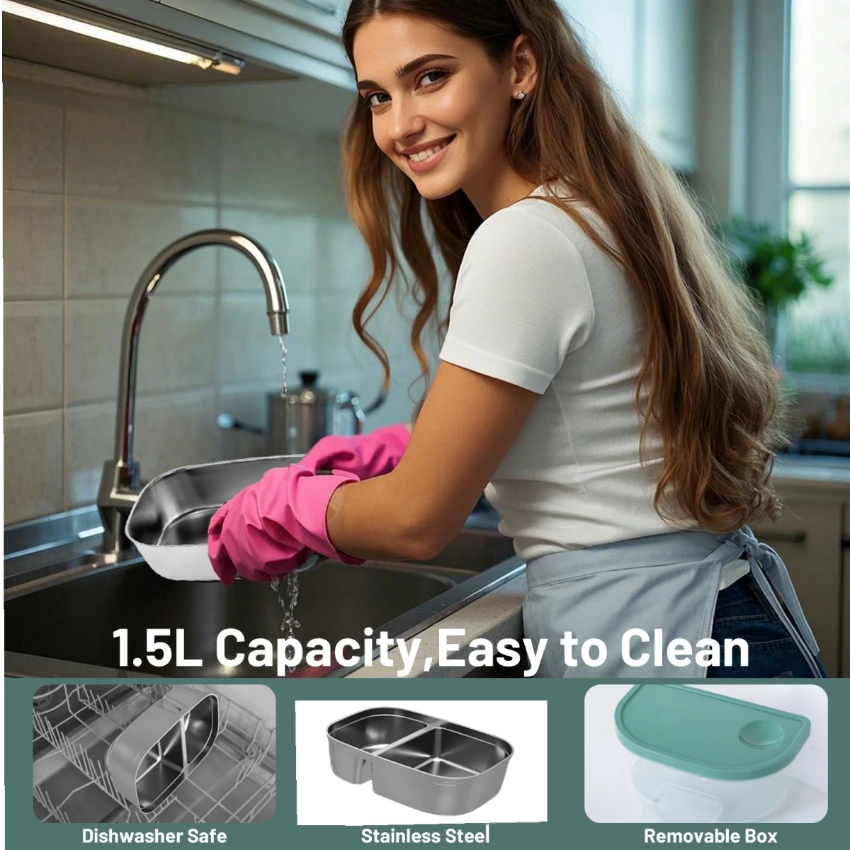 صندوق غداء كهربائي للبالغين - صندوق غداء سريع التسخين بقدرة 60 وات للرجال والنساء مع حاويات مزدوجة من الفولاذ المقاوم للصدأ بورتا تسخين سريع #6