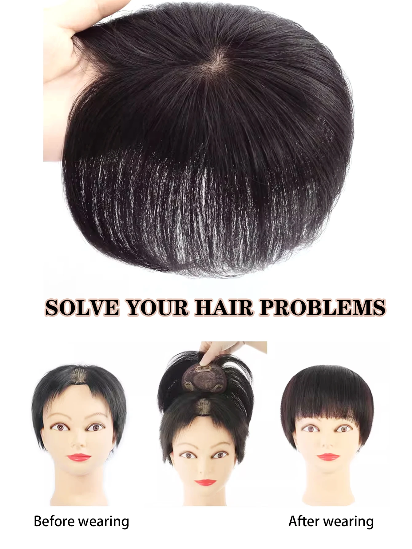 3D Bangs Invisible Seamless Head Hair Short Straight Hair Air Bangs Head Overhead Natural Invisible Replacement Cover White Hair
