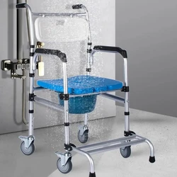 Foldable Bath Chair Elderly Pregnant Woman Toilet Chair with Wheels Movable Shower Chairs Aluminum Alloy Potty Chair