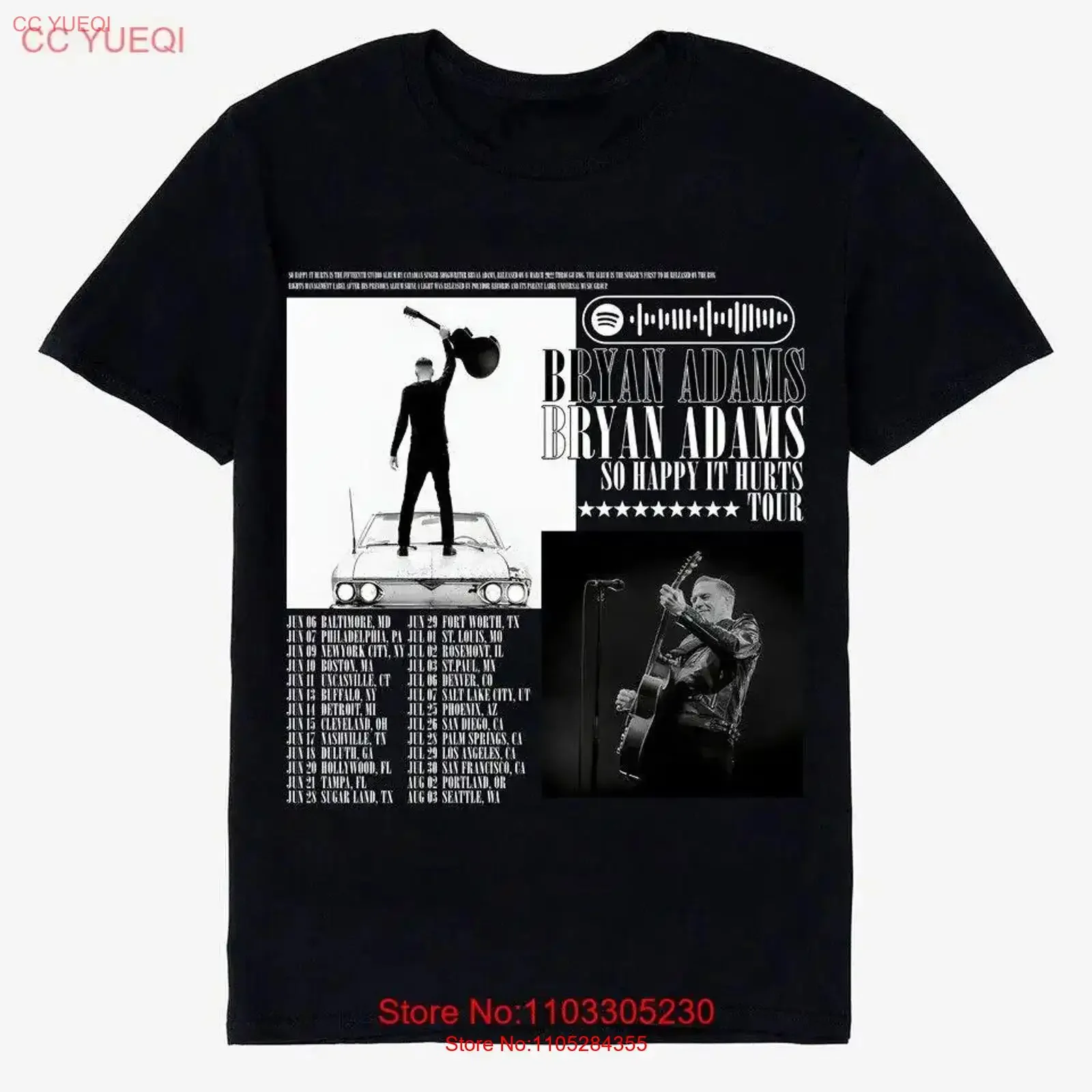 Bryan Adams So Happy Hurts Tour Music T Shirt vintage Washed Stylish fashion Top For Everyday Wear Breathable Casual Soft