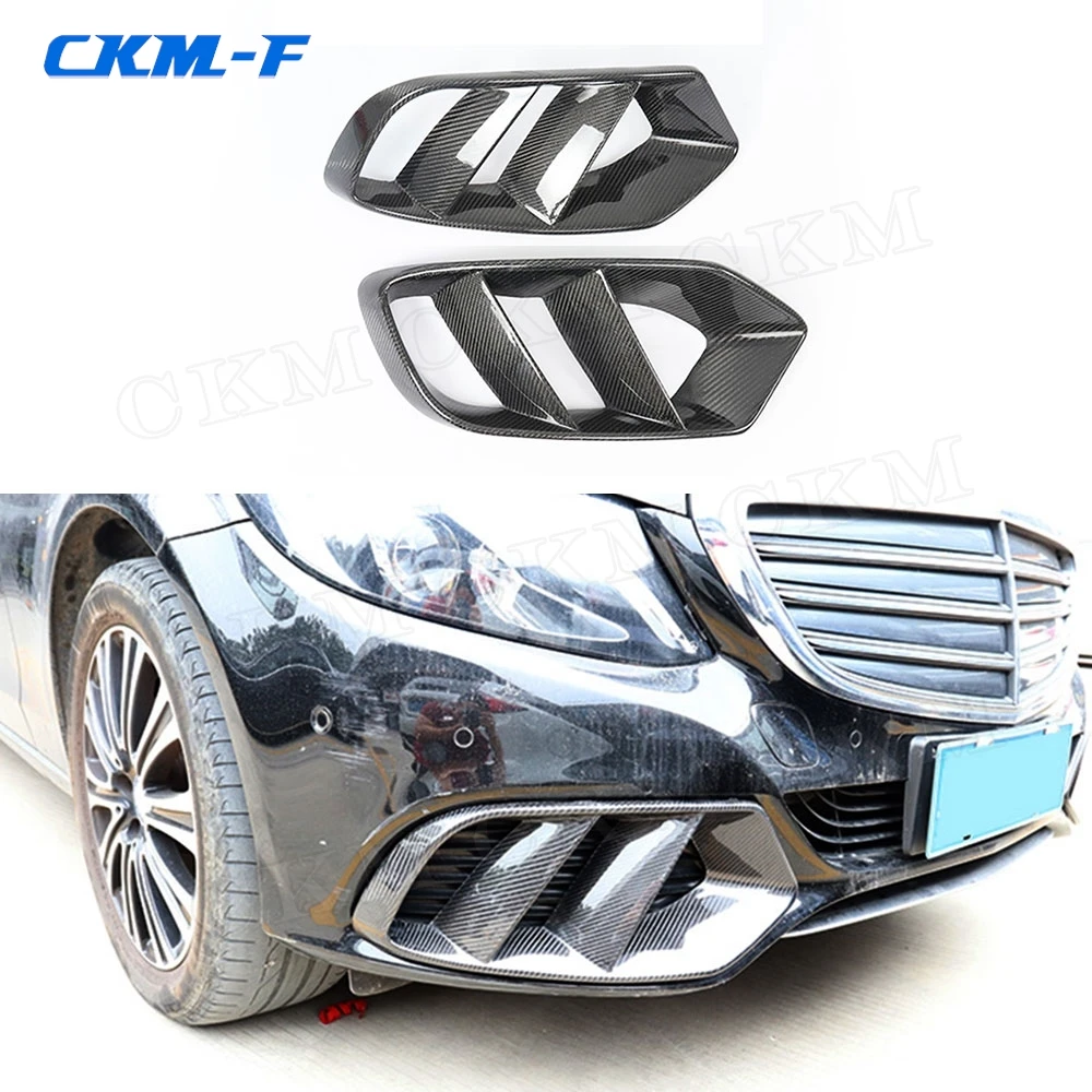 

Carbon Fiber Front Bumper Air Vent Outlet Cover Trim Mesh Grill for Mercedes Benz W205 C Class C180 C200 2015-2019 & FRP primer