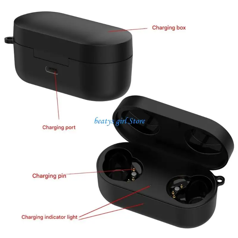 C7AB Portable Earphone Charging Cradle with Type C Port and Cable, 600mAh Capacity Charging Case with Double-Slot Interior for