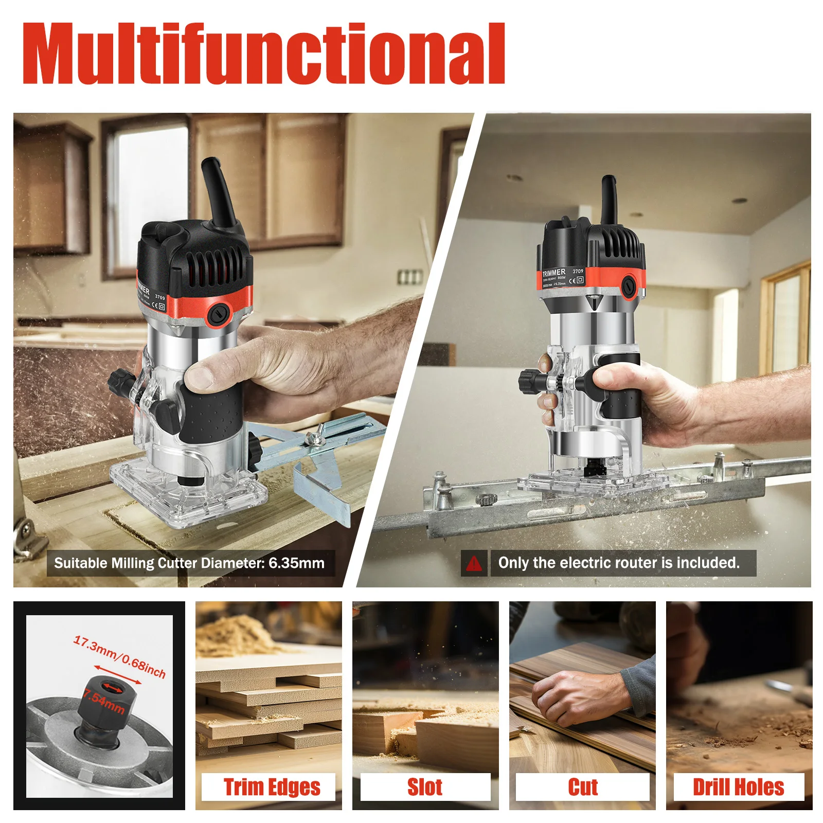 6,35mm 1/4 "Router elektrische Hands ch neider Rand Holz Router 800w