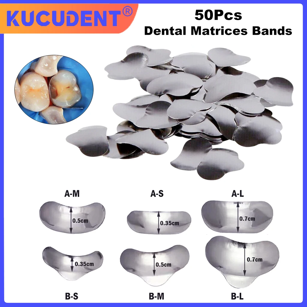 50 Stuks Dental Sectionele Matrix Systeem Voorgevormde Matrices Tandheelkundige Sectionele Matrix Band Hardheid Elasticiteit Matrix Strips Gereedschap