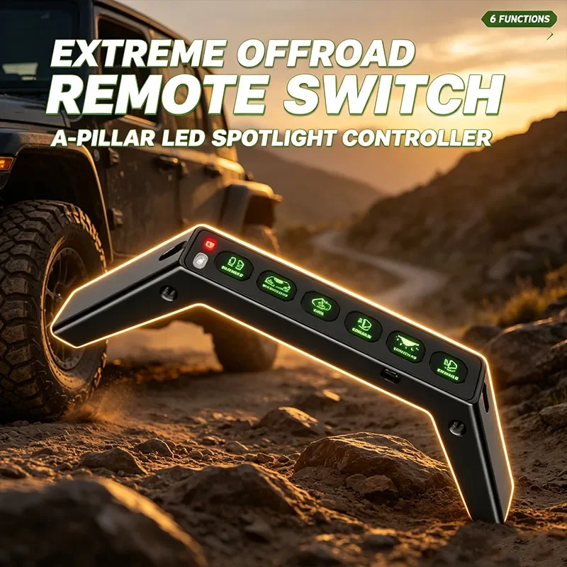For Wrangler JL Modified A-pillar Armrest Six Way Integrated Remote Control Switch LED Car Spotlight Wireless Switch