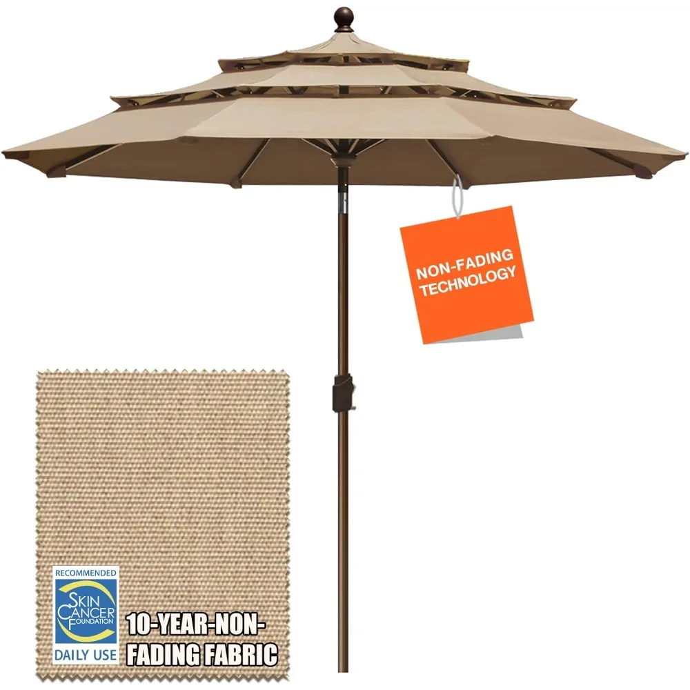 

10-Year-Non-Fading 9Ft 3 Tiers Market Umbrella Patio Umbrella Outdoor Table Umbrella with Ventilation