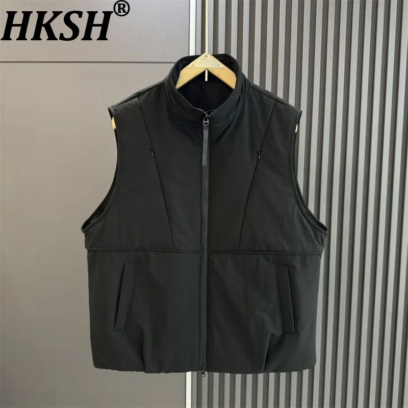 

HKSH Autumn Winter Men's Tide Dark Stand Collar Padded Coat Techwear Jacket Simple Versatile Sleeveless Warm Vest Trendy HK13040