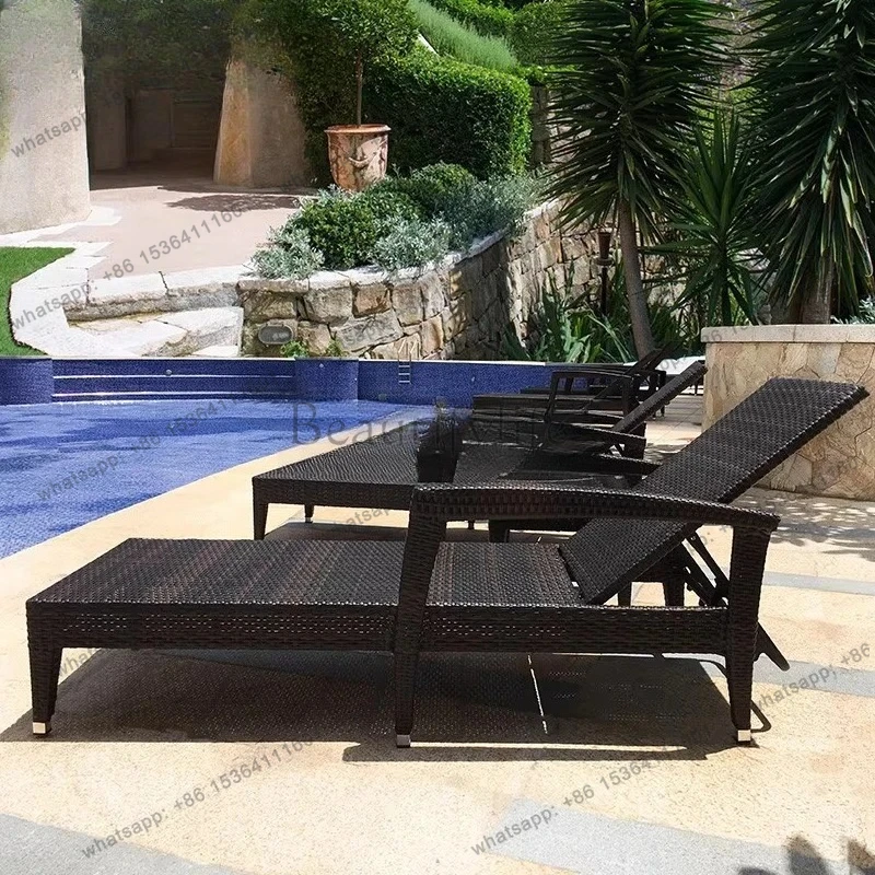 outdoor rattan beach loungers hotel outdoor garden swimming pool balcony courtyard aluminum alloy folding bed