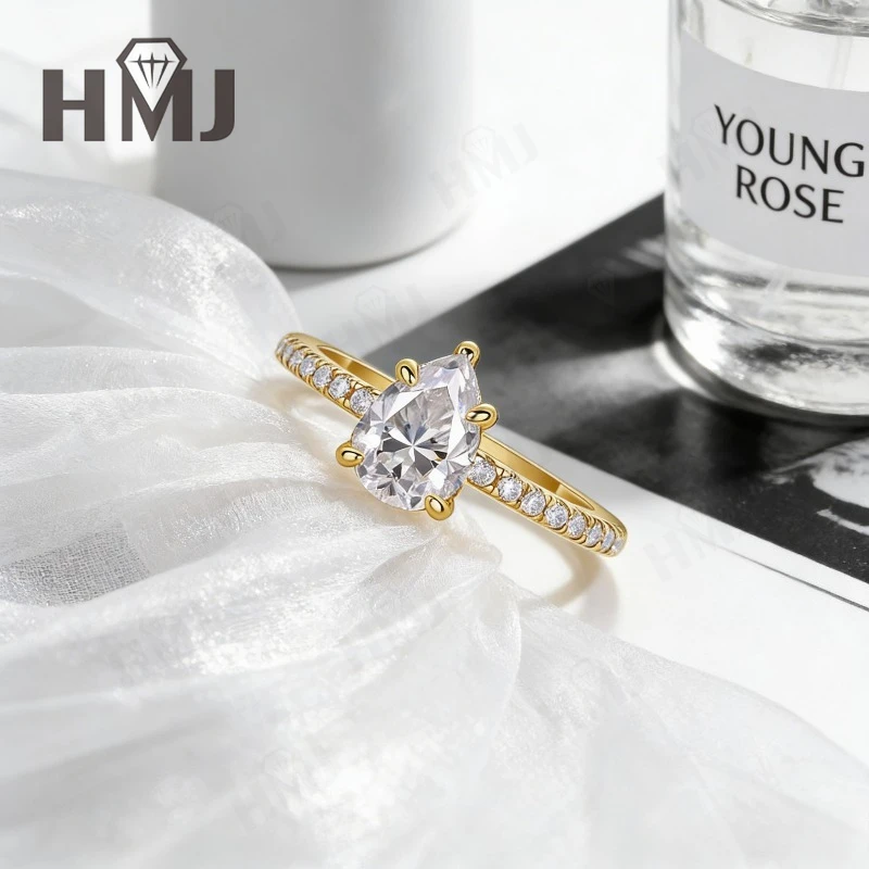 1ct Moissanite Ring D Color VVS1 Clarity Pear Cut S925 Sterling Silver Fine Jewelry For Women Anniversary Engagement Wedding - view 5