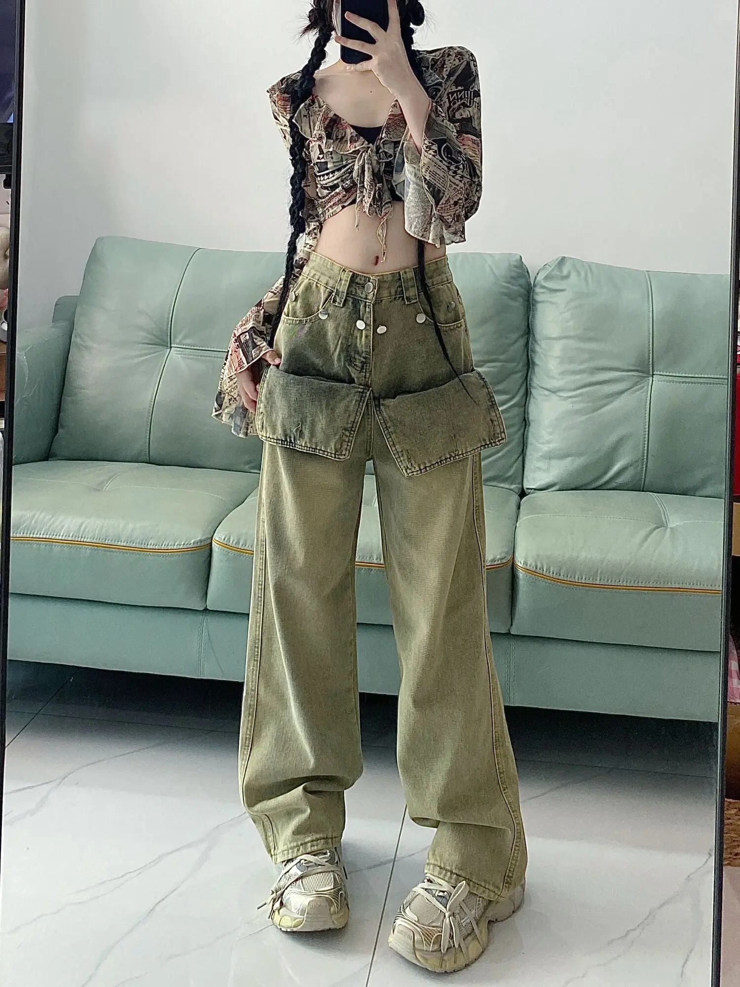 Female Clothing Newjeans Streetwear Baggy Jeans Woman High Waist Women's Jeans 2023 Trend Vintage Clothes Cargo Pants Women