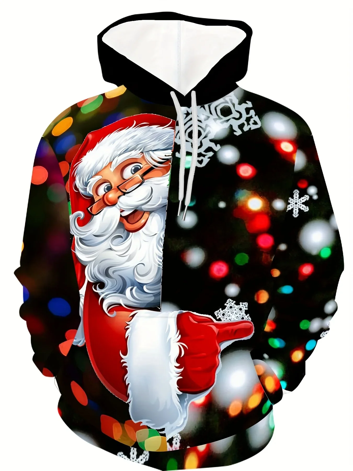 เสื้อฮู้ดซานตาคลอสพิมพ์ลาย 3 มิติสำหรับผู้ชายและผู้หญิง เสื้อสตรีทแวร์แขนยาวแบบมีเชือกผูก เสื้อผ้าแปลกใหม่สำหรับคริสต์มาส